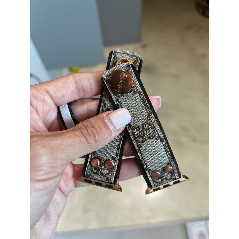 Upcycled Gucci Monogram Leather Watch Band Rose Gold Hardware Luxury Boho Small - Picture 7 of 7